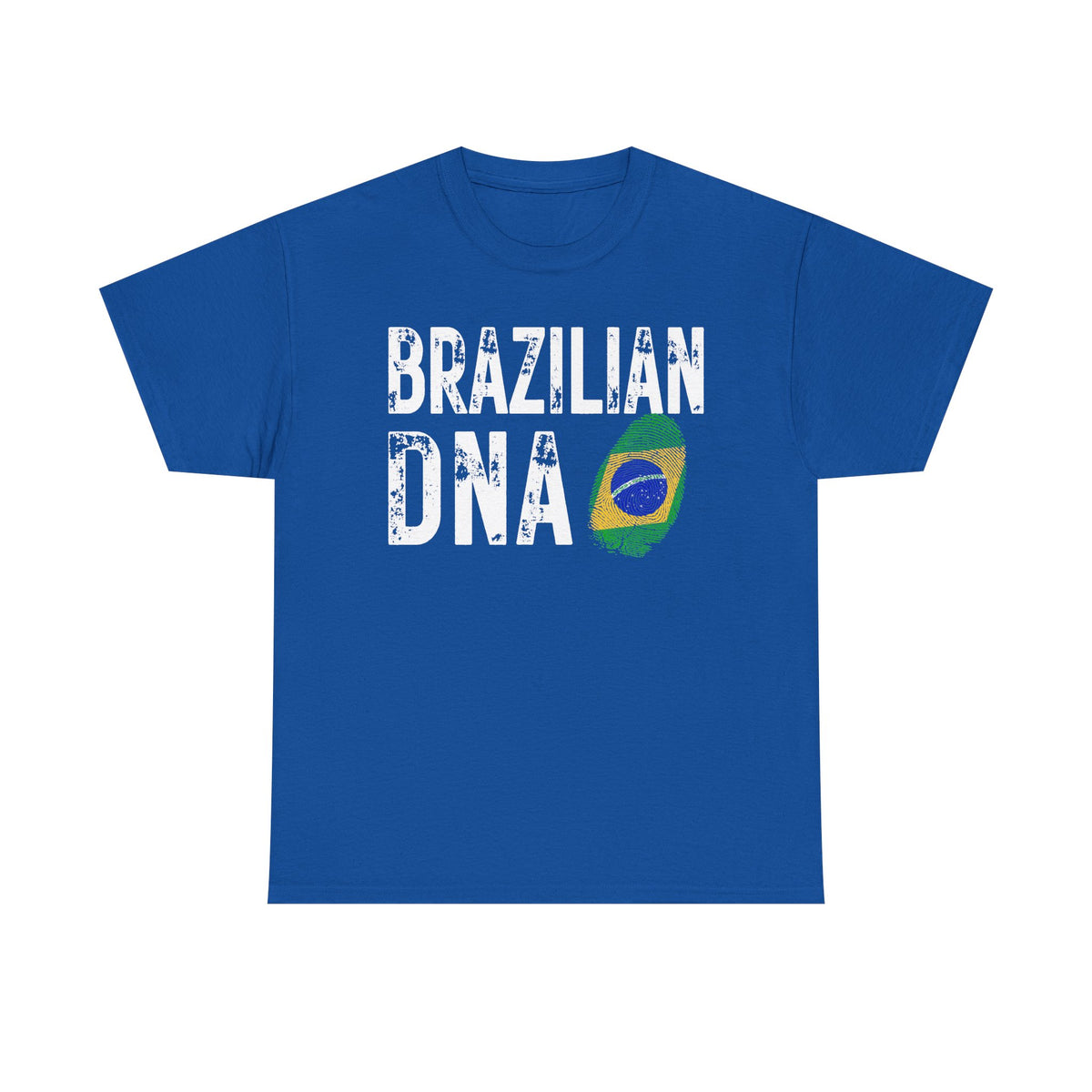Retro style Brazilian DNA shirt with Brazil flag thumbprint graphic.