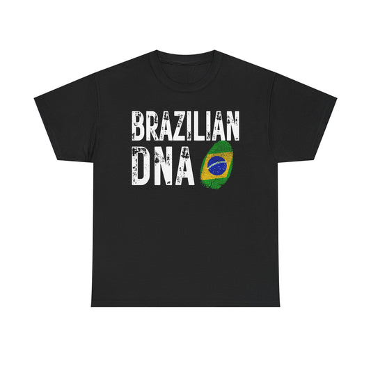 Retro style Brazilian DNA shirt with Brazil flag thumbprint graphic.