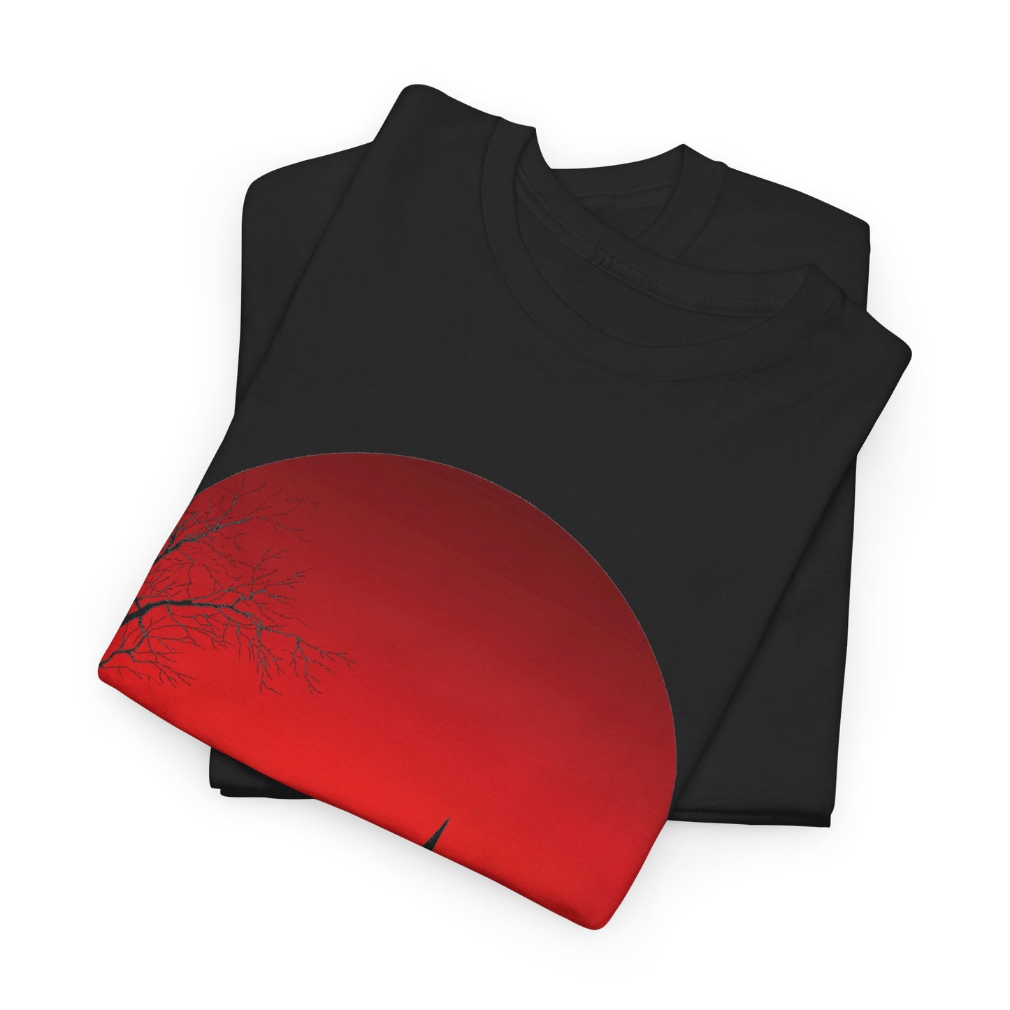 This retro Halloween t-shirt features a silhouette of Trick or Treaters against a spooky red moon.