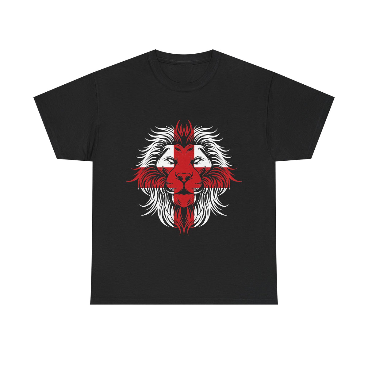 St George Cross Lion t-shirt featuring a Lion head overlayed with classic England flag. Perfect for any English patriot or fan of England.