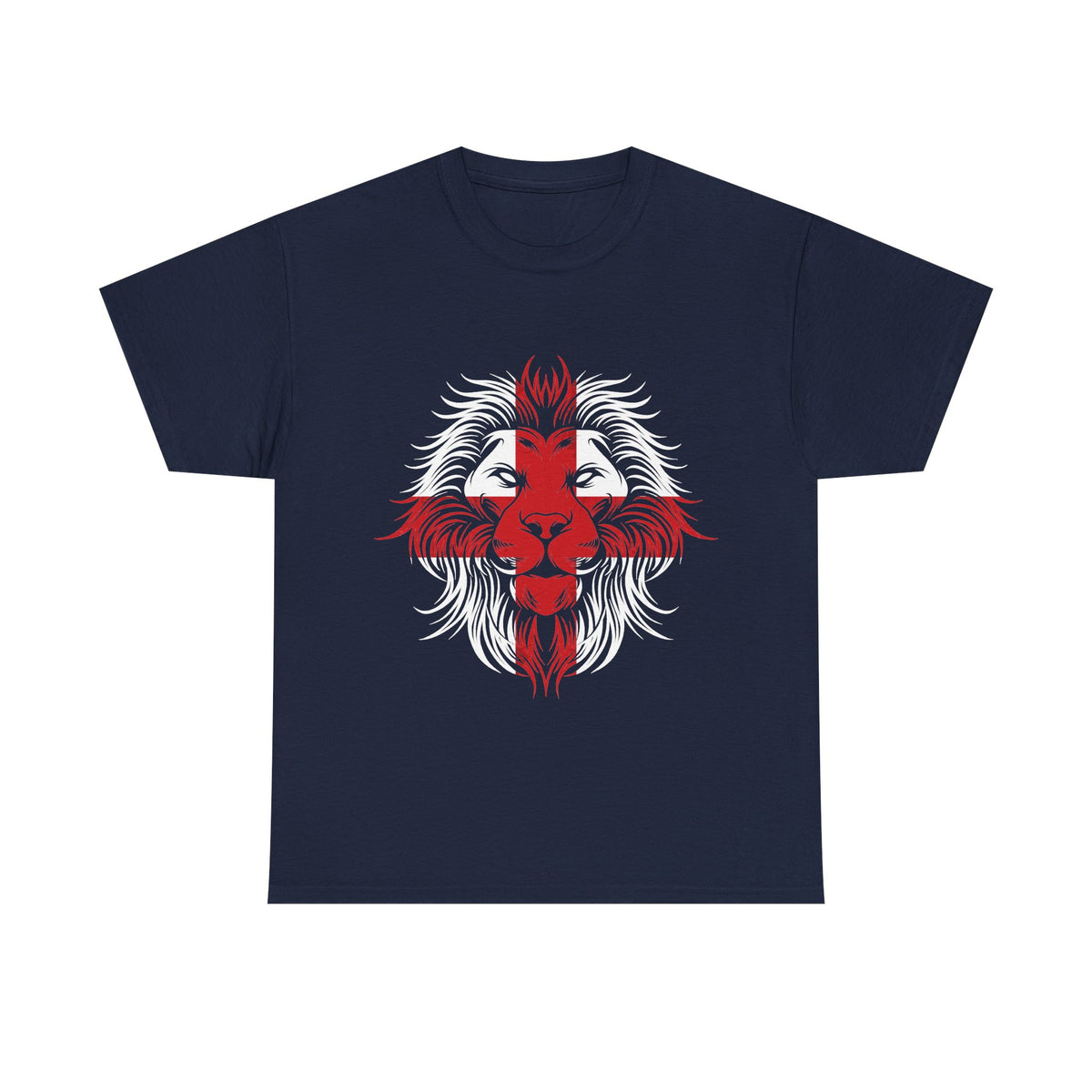 St George Cross Lion t-shirt featuring a Lion head overlayed with classic England flag. Perfect for any English patriot or fan of England.