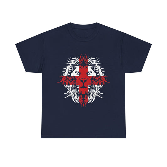 St George Cross Lion t-shirt featuring a Lion head overlayed with classic England flag. Perfect for any English patriot or fan of England.